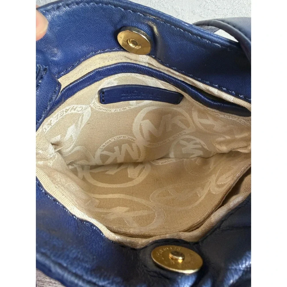 Michael‎ Kors Navy Blue Studded Crossbody Bag Gold Hardware